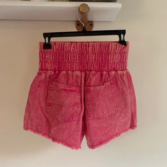 New In Pink High Waist Acid Wash Frayed Hem Shorts - Women's Casual Summer small - Picture 3 of 4